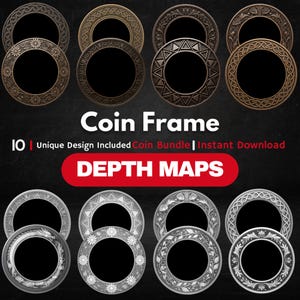 Coin Frame Depth Map Bundle: 3D Embossing Depth Maps for Laser Engraving (PNG)