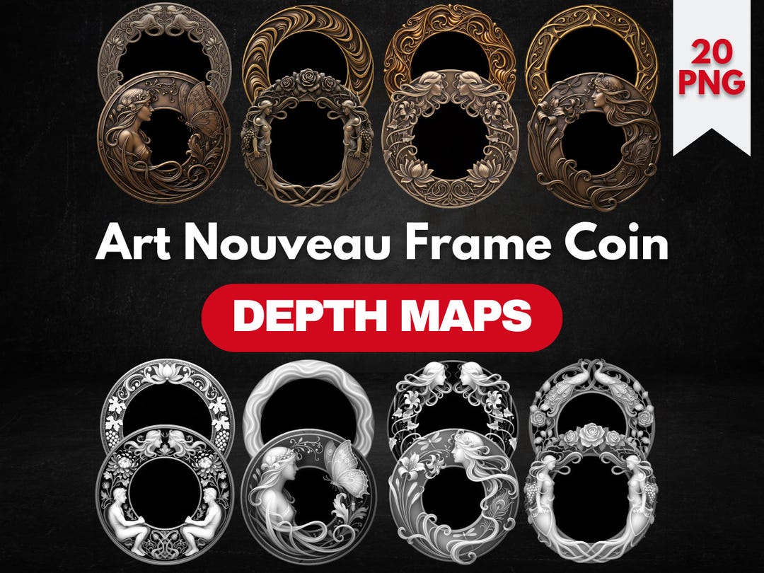 Art Nouveau Coin Frame Depth Map Bundle: 3D Embossing Depth Maps for ...