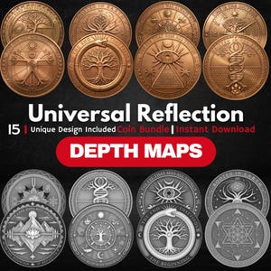 Universal Reflection Coin Depth Map Bundle: 3D Depth Maps for Laser Engraving (PNG + Depthmaps)