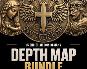 Christian Coin Depth Map Bundle: 3D Depth Maps for Laser Engraving (PNG + Depthmaps)