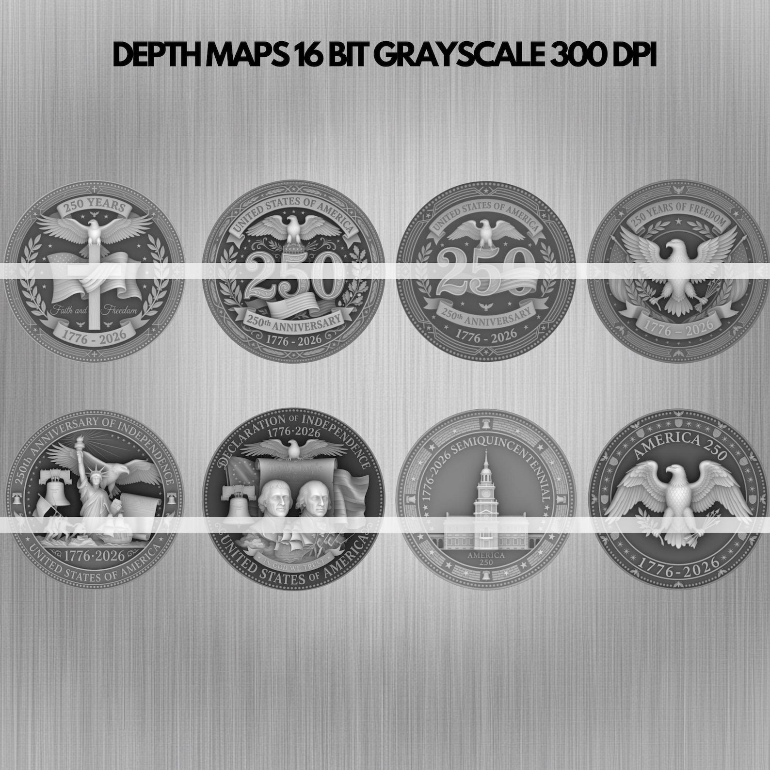 Emboss Alpha Map USA 250th Anniversary Coin Depth Map Bundle: 3D Embossing Depth Maps ...