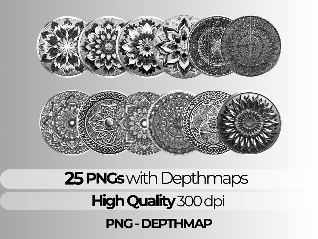 Buy Mandala Coin PNG Clipart Coin Depth Map 3D Laser Engrave Brass Coin ...