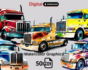 Semi Trucks PNG  Clipart Bundle Watercolor Graphics Transparent PNG Big Rig Trucks Clipart Bundle PNG Transparent Commercial Use