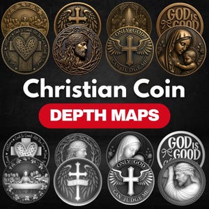 Christian Coin Depth Map Bundle: 3D Depth Maps for Laser Engraving (PNG + Depthmaps)