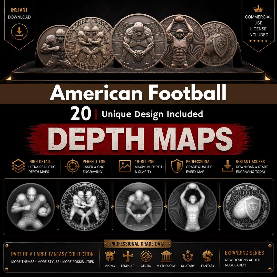 American Football Coin Depth Map Bundle: 3D Embossing Depth Maps for ...