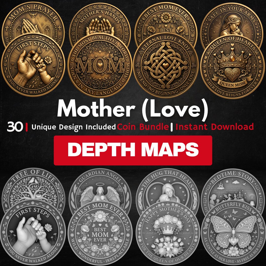 Mothers Day Coin Depth Map Bundle: 3D Embossing Depth Maps for Laser ...