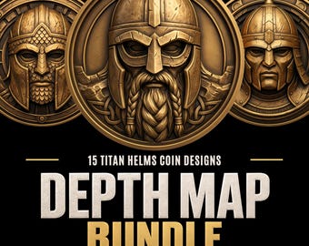 15 Titan Helms Coin Designs for Engraving: 3D Embossing Depthmaps Laser Designs