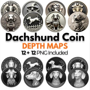 Dachshund Dog Coin Depth Map Pack: 3D Depth Maps for Laser Engraving (PNG + Depthmaps)