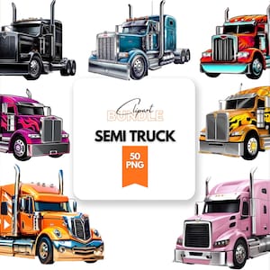 Semi Truck Clipart PNG Bundle: Big Rig PNG, 18 Wheeler Illustration (50 PNGs)