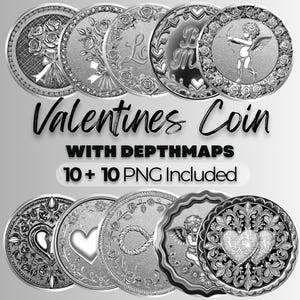 Pièce de monnaie PNG pour la Saint-Valentin, clipart laser, carte de la profondeur de la pièce, gravure laser 3D, pièce de monnaie en laiton, modèles de découpe laser, pièce d'amour réaliste CNC