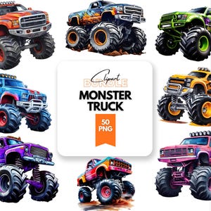 Monster Truck Clipart PNG Bundle: Extreme Vehicle Designs (50 PNGs)