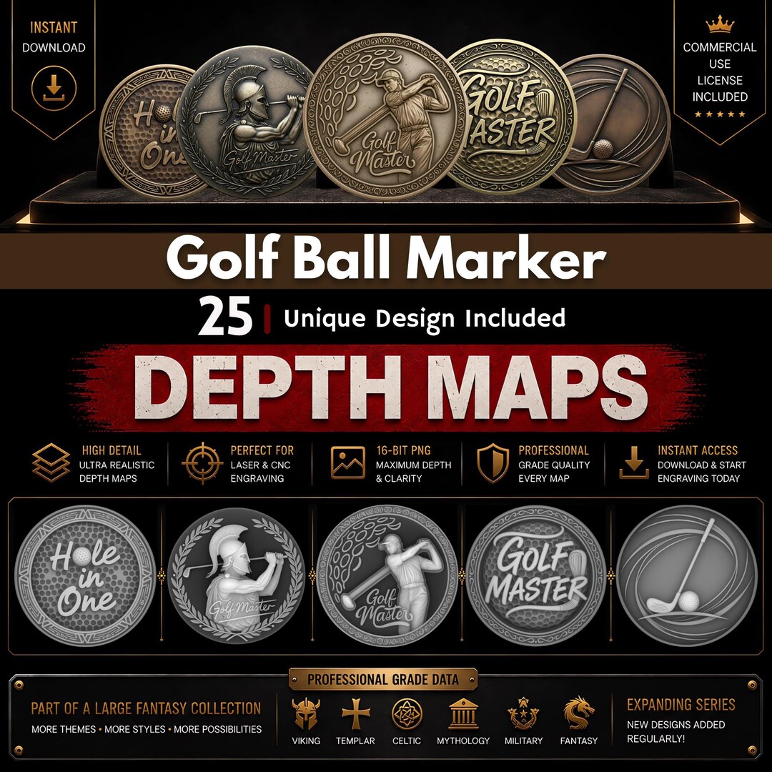 Ball Map Golf Ball Marker Depth Map Bundle: 3D Depth Maps for Laser Engraving ...