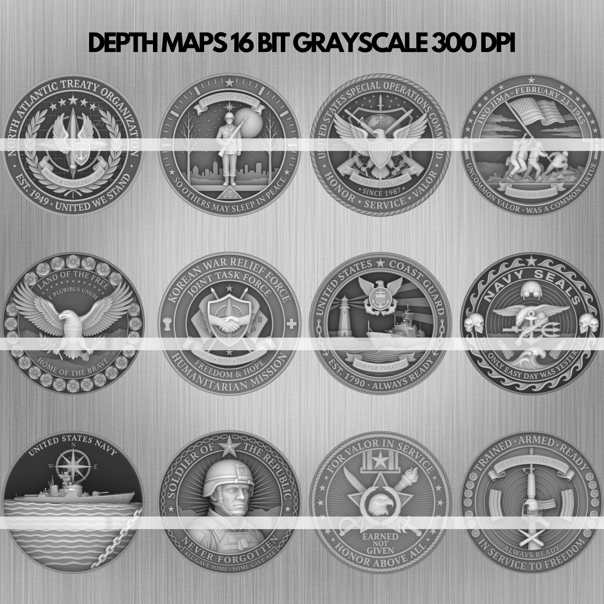 Military & Patriotic Coin Depth Map Bundle: 3D Embossing Height Maps ...