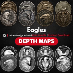 Eagle Coin 3D Laser Engraving Templates: Depth Maps Pack (Embossing Files)