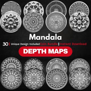 Mandala Coin Depth Map Bundle: 3D Depth Maps for Laser Engraving (PNG + Depthmaps)