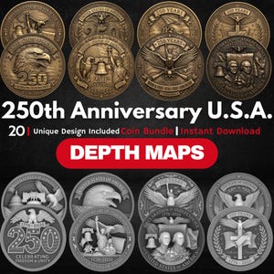 USA 250th Anniversary Coin Depth Map Bundle: 3D Embossing Depth Maps for Laser Engraving