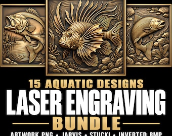 15 Fish Laser Engraving Plaque Bundle: Aquatic Wildlife Designs (Digital Download)