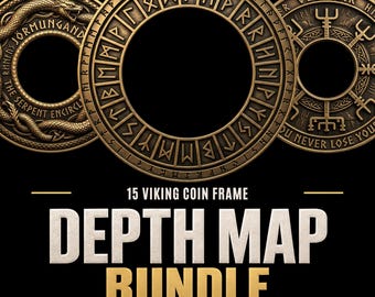 Viking Coin Frame Depth Map Bundle: 3D Embossing Depth Maps for Laser Engraving