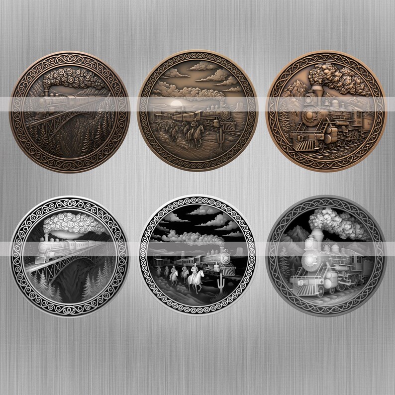 Vintage Train Coin Depth Map Bundle: 3D Depth Maps for Laser Engraving ...