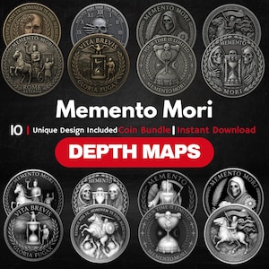 Memento Mori Coin Depth Map Bundle: 3D Depth Maps for Laser Engraving (PNG + Depthmaps)