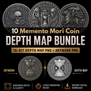 Pacchetto di mappe di profondità per monete Memento Mori: mappe di profondità 3D per incisione laser (PNG + mappe di profondità)