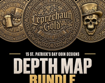 15 St. Patrick's Day Coin Depth Maps Bundle: 15 Laser Engraving Designs (PNG)
