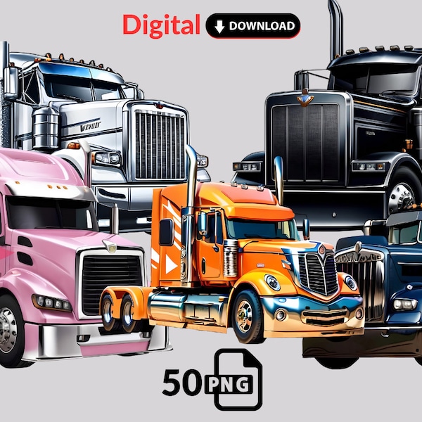 Semi Truck Clipart Bundle High Quality Big Rig PNG 18 Wheeler PNG Truck illustration Transparent PNGs Semi Truck Clipart for Sublimation