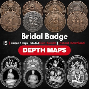 Bridal Coin Depth Map Bundle: 3D Embossing Depth Maps for Laser Engraving (PNG)