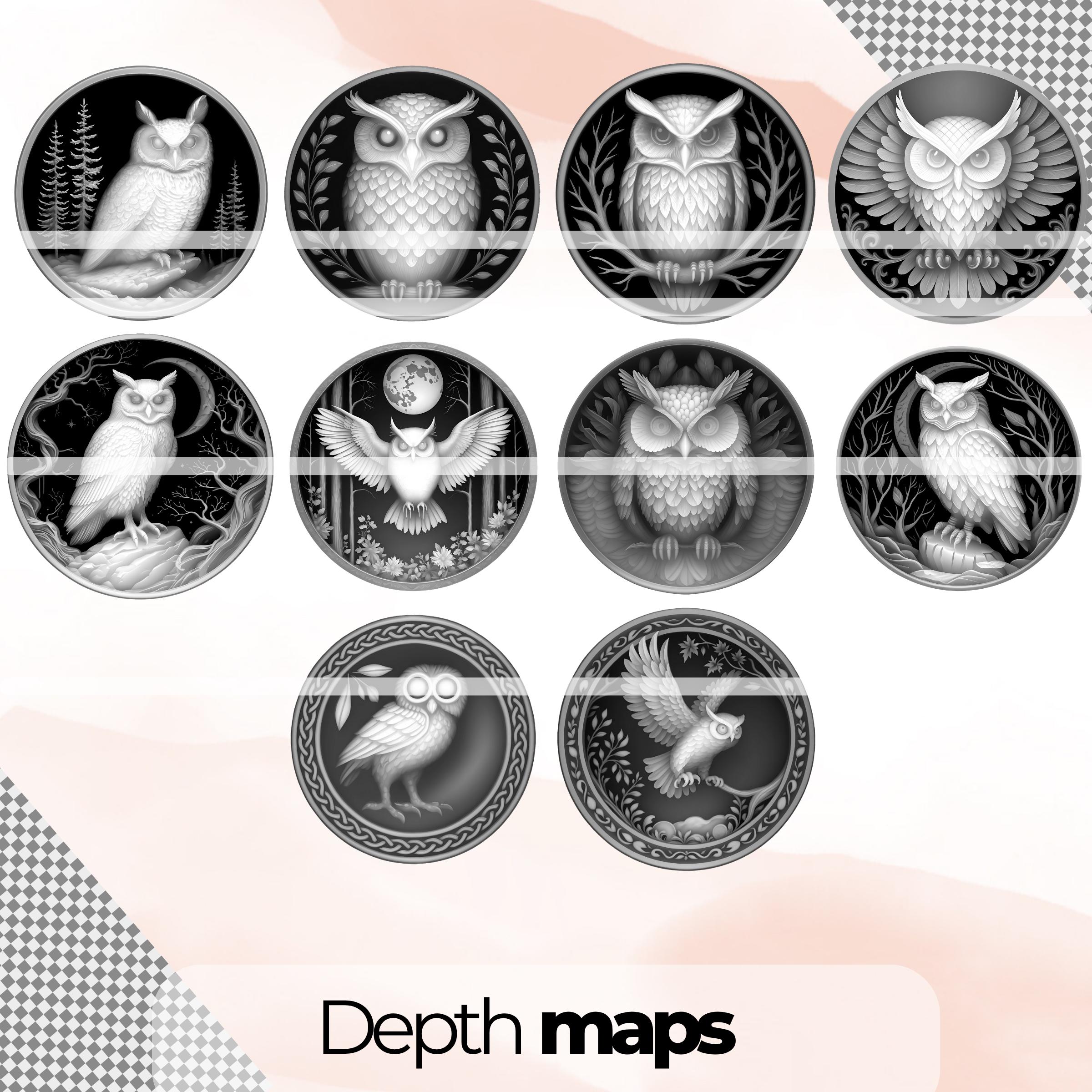 Owl Coin Depth Map Bundle: 3D Depth Maps for Laser Engraving (PNG ...