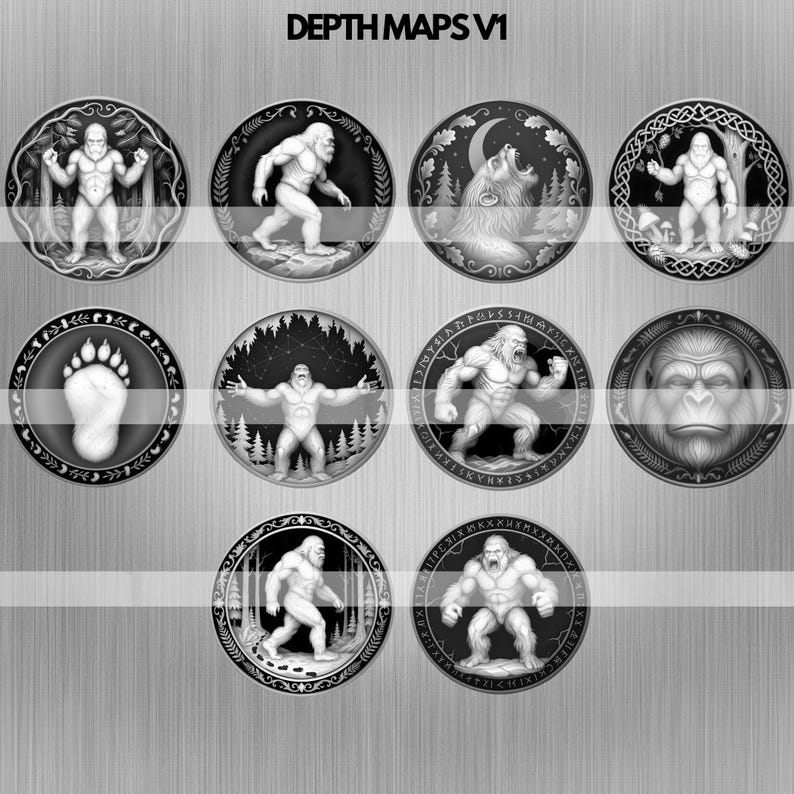 Bigfoot Depth Maps for Coin Engraving: 16-bit PNG Laser Works Bundle - Etsy
