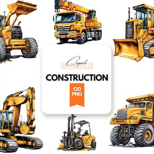Watercolor Construction Vehicle Clipart PNG Mega Bundle: Kids Party Designs (130 PNGs)