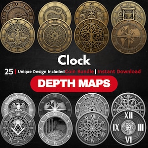 Mapas de profundidad para diseño de relojes 3D: grabado láser y relieve CNC (PNG)