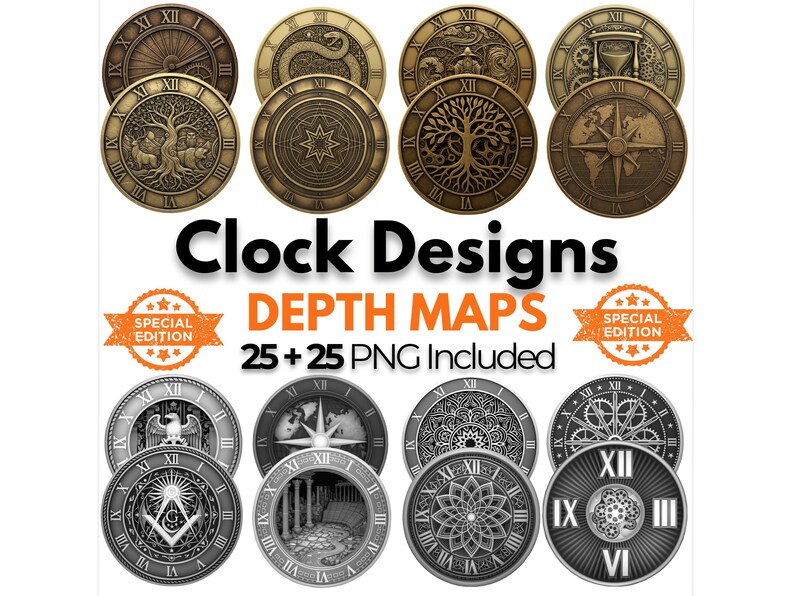 3D Clock Design Depth Maps: Laser Engraving and CNC Relief (PNG) - Etsy