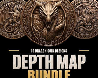 10 Dragon Coin Depth Map Bundle: 3D Embossing Depth Maps for Laser Engraving (PNG)