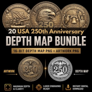 USA 250th Anniversary Coin Depth Map Bundle: 3D Embossing Depth Maps for Laser Engraving