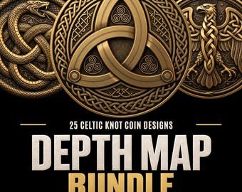 Celtic Knot Challenge Coin Depth Map Bundle: 3D Relief Depth Maps for Laser Engraving