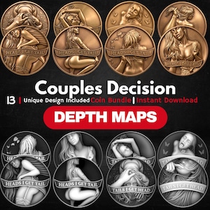 Adult Couples Decision Coin Depth Map Bundle: 3D Embossing Depth Maps for Laser Engraving