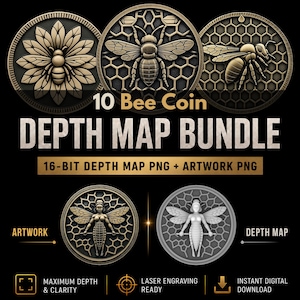 Mapa de profundidad de la moneda Bee en formato PNG: archivos de grabado láser 3D de 16 bits
