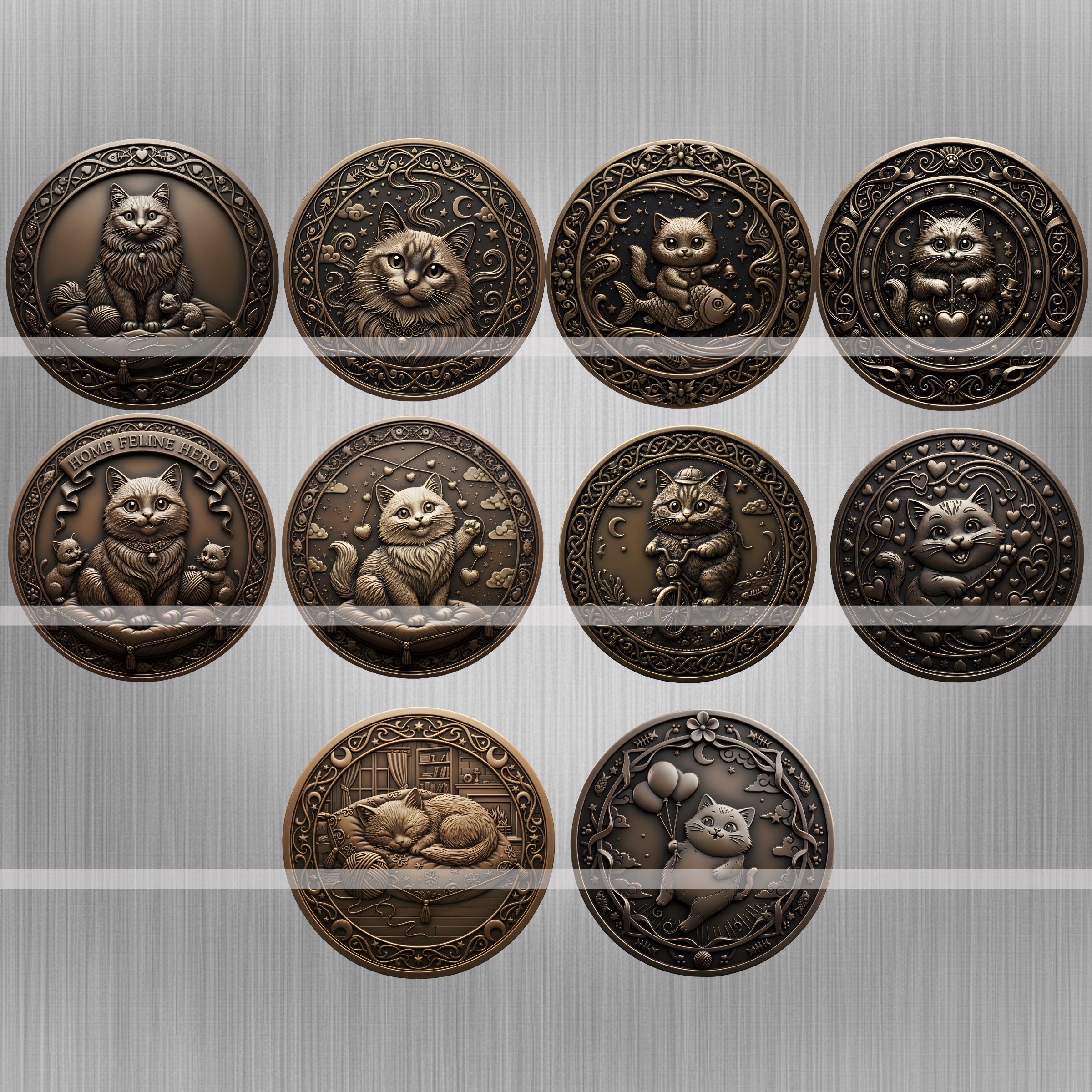 Cat Coin Depth Map Bundle: 3D Laser Engraving PNG Files - Etsy