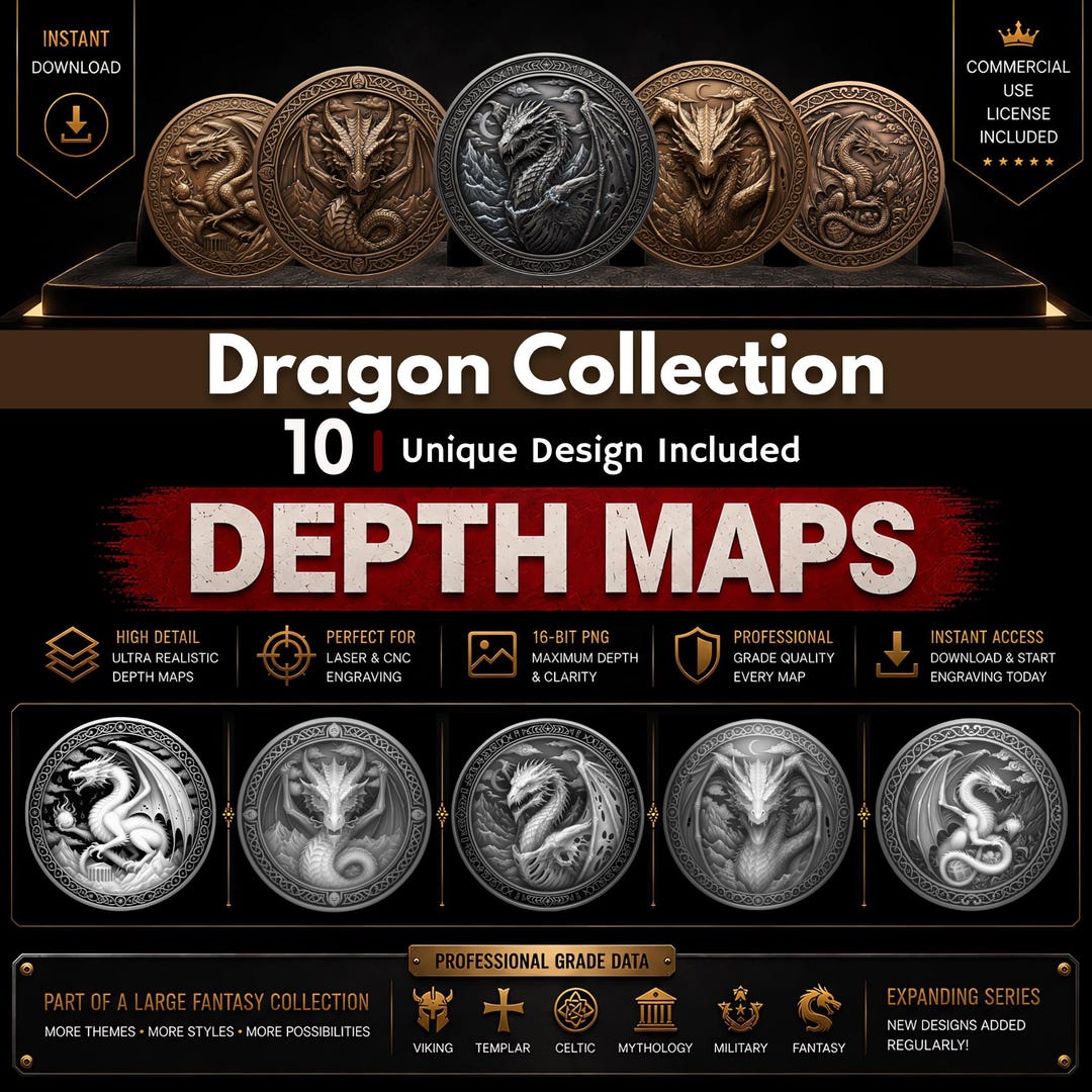 Dragon Coin Depth Map Bundle: 3D Embossing Depth Maps for Laser ...