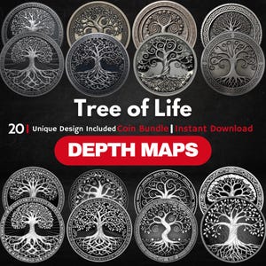 Tree of Life Coin Depth Map Bundle: 3D Depth Maps for Laser Engraving