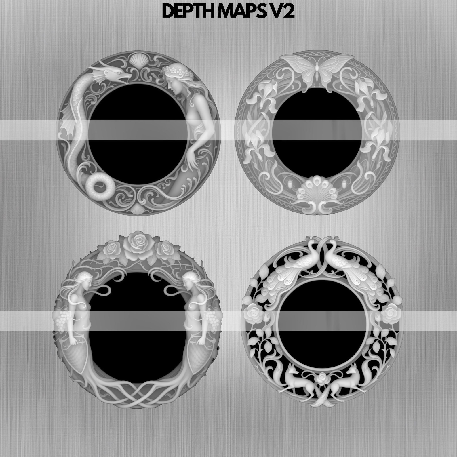 Art Nouveau Coin Frame Depth Map Bundle: 3D Embossing Depth Maps for ...