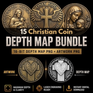 Christian Coin Depth Map Bundle: 3D Depth Maps for Laser Engraving (PNG + Depthmaps)