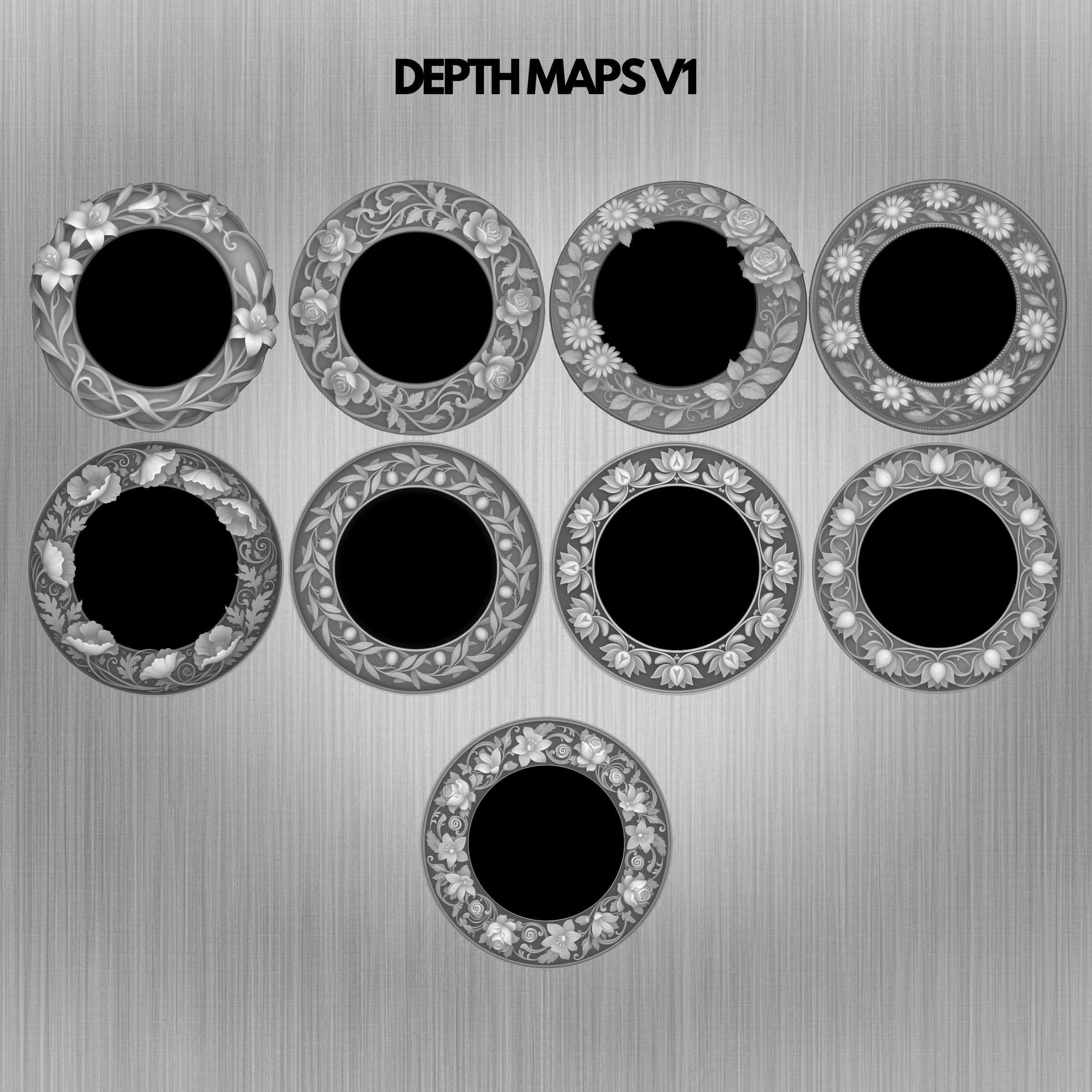 Floral Coin Frame Depth Map Bundle: 3D Embossing Depth Maps for Laser ...