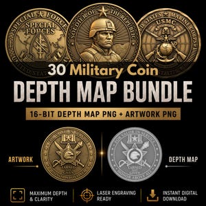Military & Patriotic Depthmap For Coin Engraving: 3D Embossing Height Maps for Fiber Laser