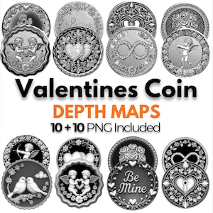 Valentine&#39;s Coin PNG Clipart Laser Coin Bundle Coin Depth Map 3D Laser Engrave Brass Coin Laser Cutting Templates Realistic Love Coin CNC