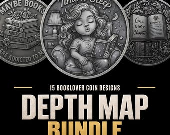 Booklover Depth Maps: 15 Coin Engraving Designs (Digital Download)