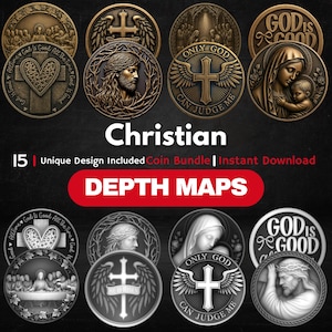 Christian Coin Depth Map Bundle: 3D Depth Maps for Laser Engraving (PNG + Depthmaps)