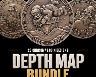 20 Christmas Coin Depth Map Bundle: 3D Depth Maps for Laser Engraving (PNG + Depthmaps)