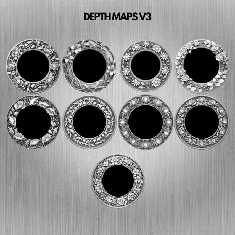 Floral Coin Frame Depth Map Bundle: 3D Embossing Depth Maps for Laser ...